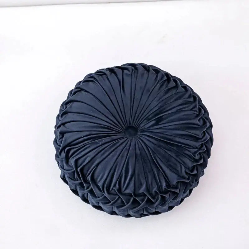 Black velvet throw pillow with pleated radial design for living room decor including decorbites 3d pumpkin accents