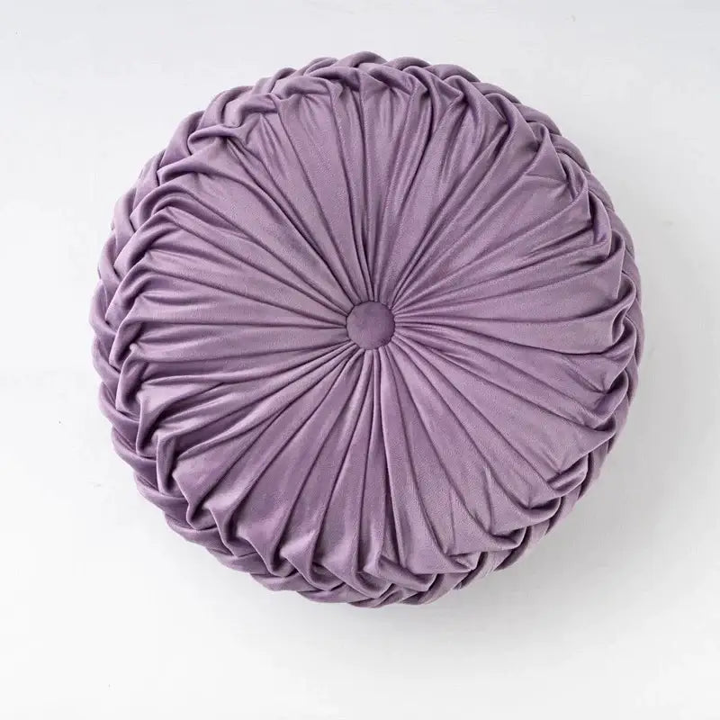 Lavender plush throw pillow with pleated velvet design and central button for decorbites 3d pumpkin decorbites 3d pumpkin vehicle wheel
