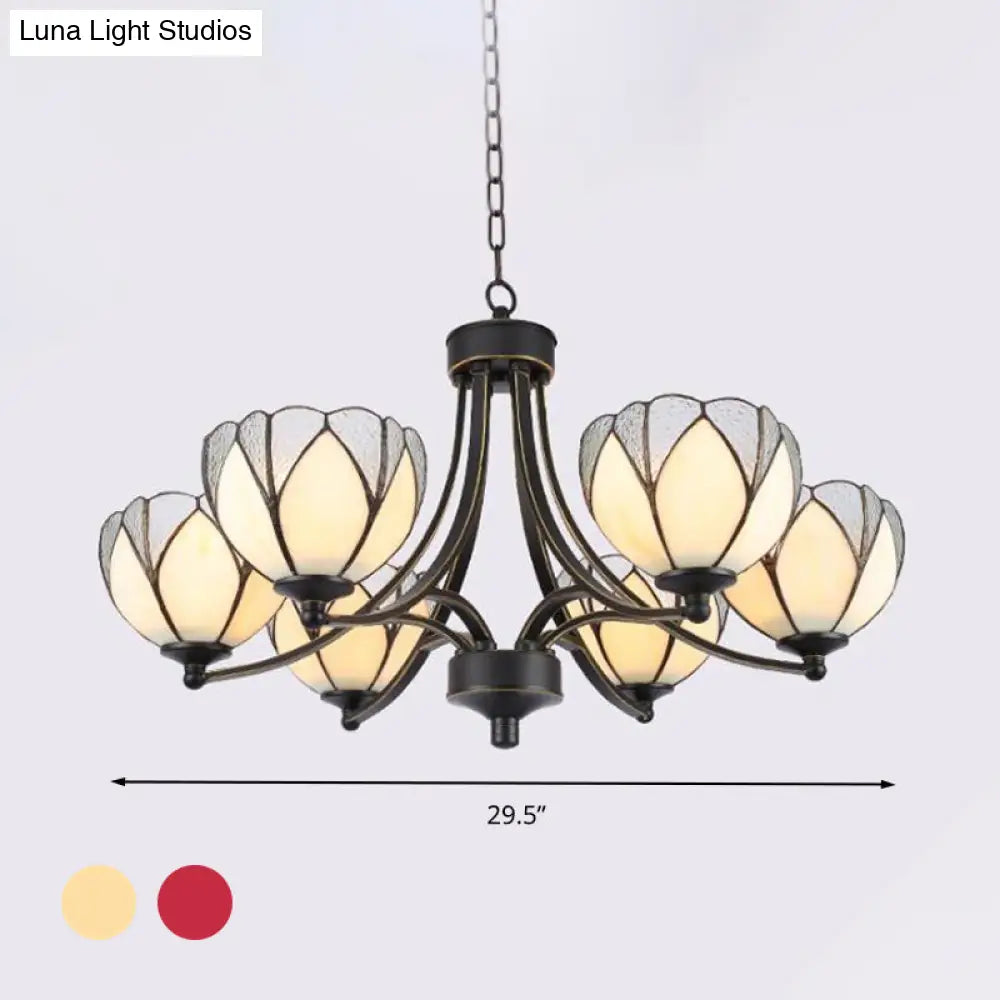 Yellow/Red Tiffany Flower Chandelier Pendant Light with Frosted Glass - 3/6/8 Lights