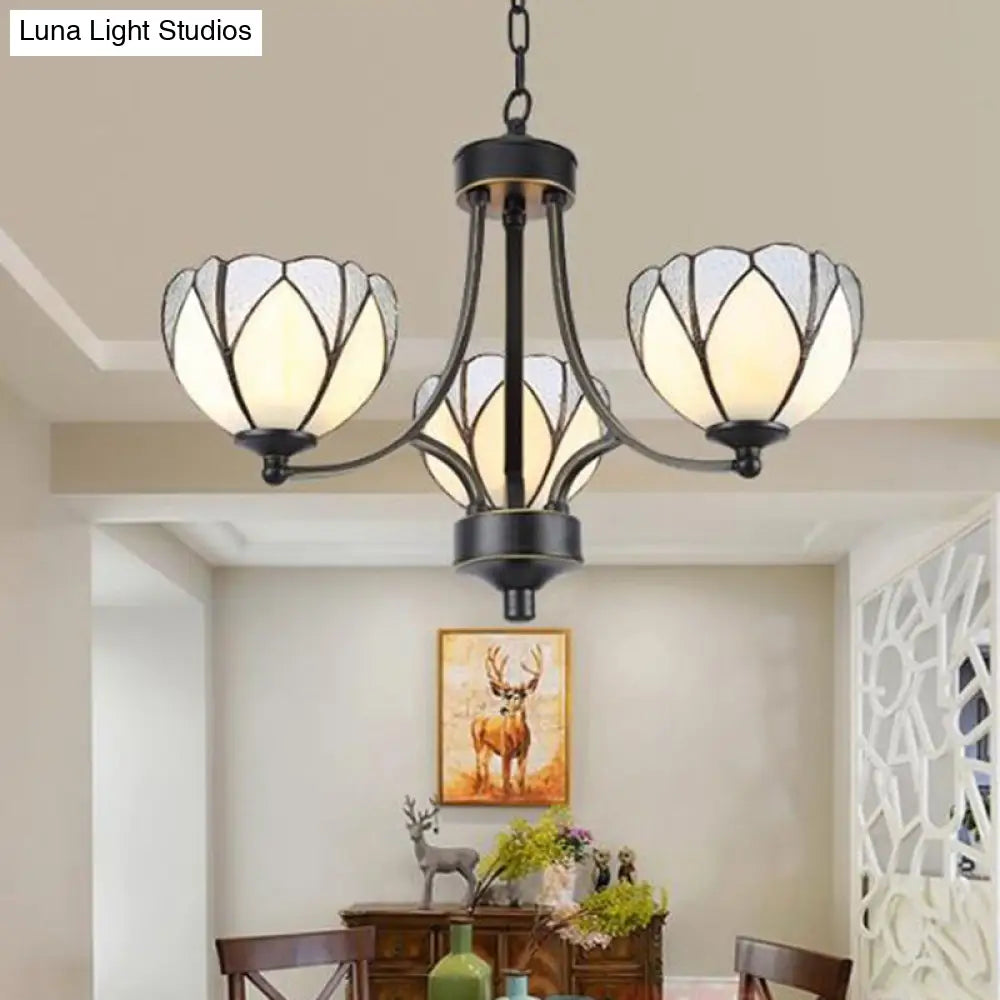 Yellow/Red Tiffany Flower Chandelier Pendant Light with Frosted Glass - 3/6/8 Lights