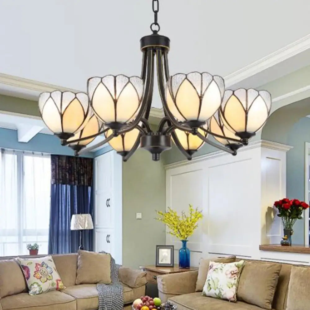 Yellow/Red Tiffany Flower Chandelier Pendant Light with Frosted Glass - 3/6/8 Lights