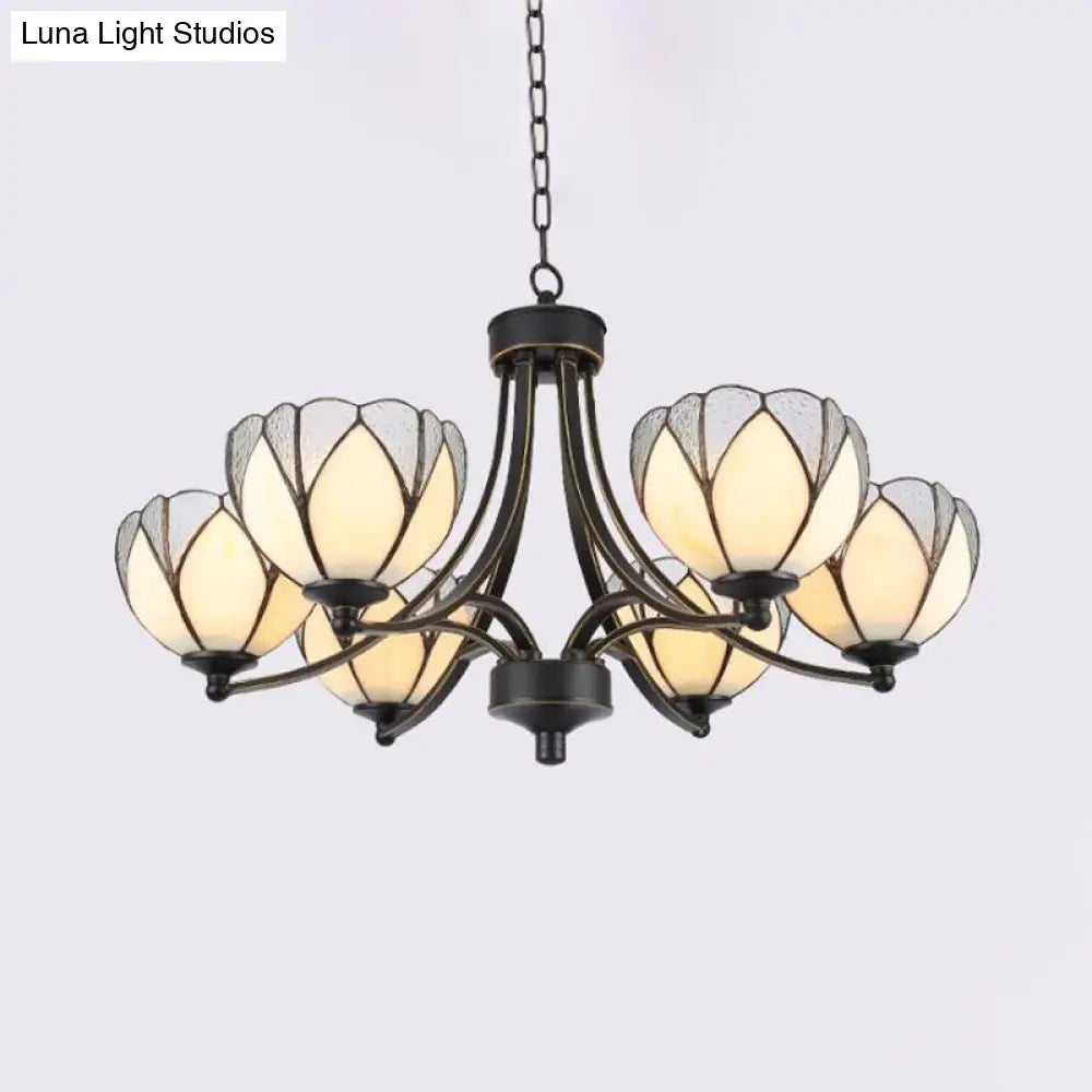 Yellow/Red Tiffany Flower Chandelier Pendant Light with Frosted Glass - 3/6/8 Lights