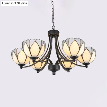 Yellow/Red Tiffany Flower Chandelier Pendant Light with Frosted Glass - 3/6/8 Lights