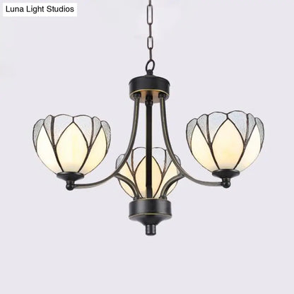 Yellow/Red Tiffany Flower Chandelier Pendant Light with Frosted Glass - 3/6/8 Lights