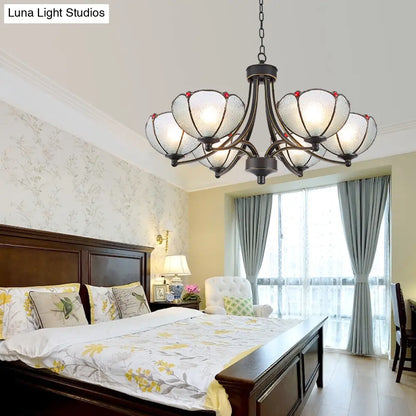 Yellow/Red Tiffany Flower Chandelier Pendant Light with Frosted Glass - 3/6/8 Lights