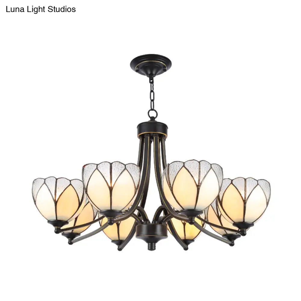 Yellow/Red Tiffany Flower Chandelier Pendant Light with Frosted Glass - 3/6/8 Lights