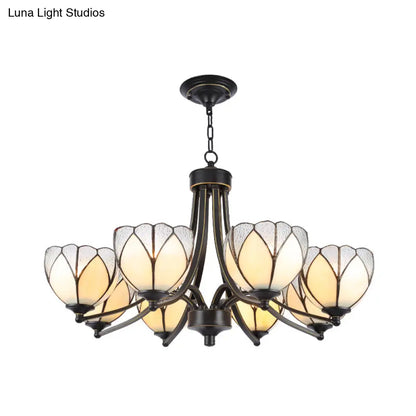 Yellow/Red Tiffany Flower Chandelier Pendant Light with Frosted Glass - 3/6/8 Lights