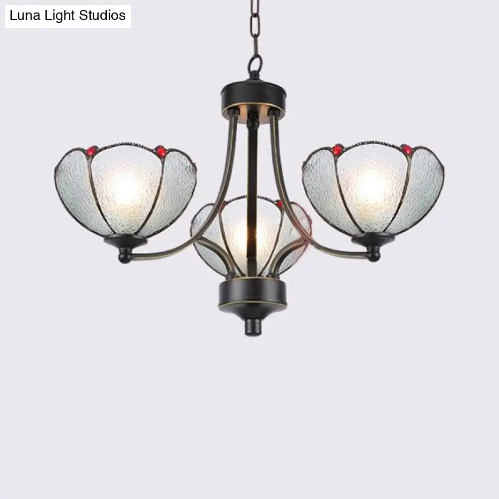 Yellow/Red Tiffany Flower Chandelier Pendant Light with Frosted Glass - 3/6/8 Lights