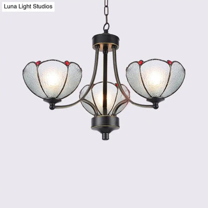 Yellow/Red Tiffany Flower Chandelier Pendant Light with Frosted Glass - 3/6/8 Lights