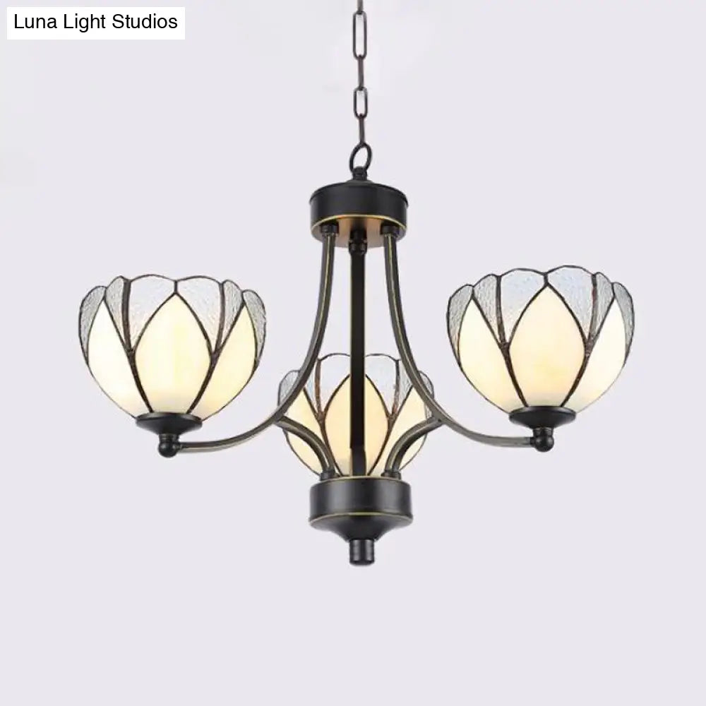 Yellow/Red Tiffany Flower Chandelier Pendant Light with Frosted Glass - 3/6/8 Lights