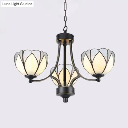 Yellow/Red Tiffany Flower Chandelier Pendant Light with Frosted Glass - 3/6/8 Lights