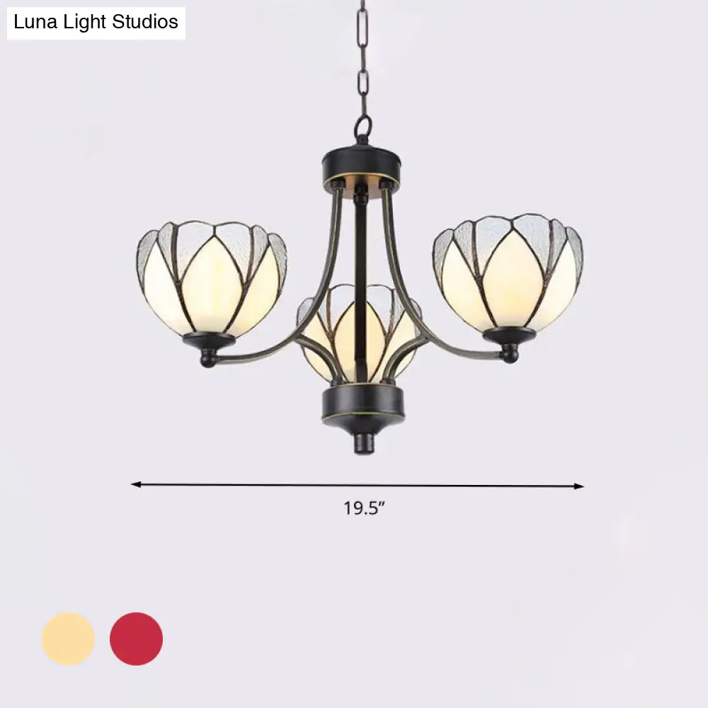 Yellow/Red Tiffany Flower Chandelier Pendant Light with Frosted Glass - 3/6/8 Lights