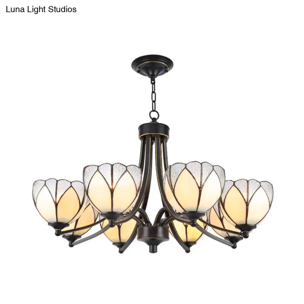 Yellow/Red Tiffany Flower Chandelier Pendant Light with Frosted Glass - 3/6/8 Lights