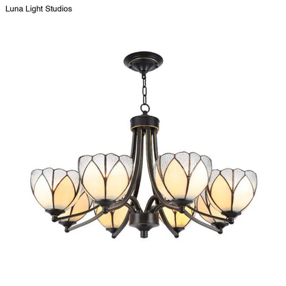 Yellow/Red Tiffany Flower Chandelier Pendant Light with Frosted Glass - 3/6/8 Lights