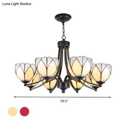 Yellow/Red Tiffany Flower Chandelier Pendant Light with Frosted Glass - 3/6/8 Lights