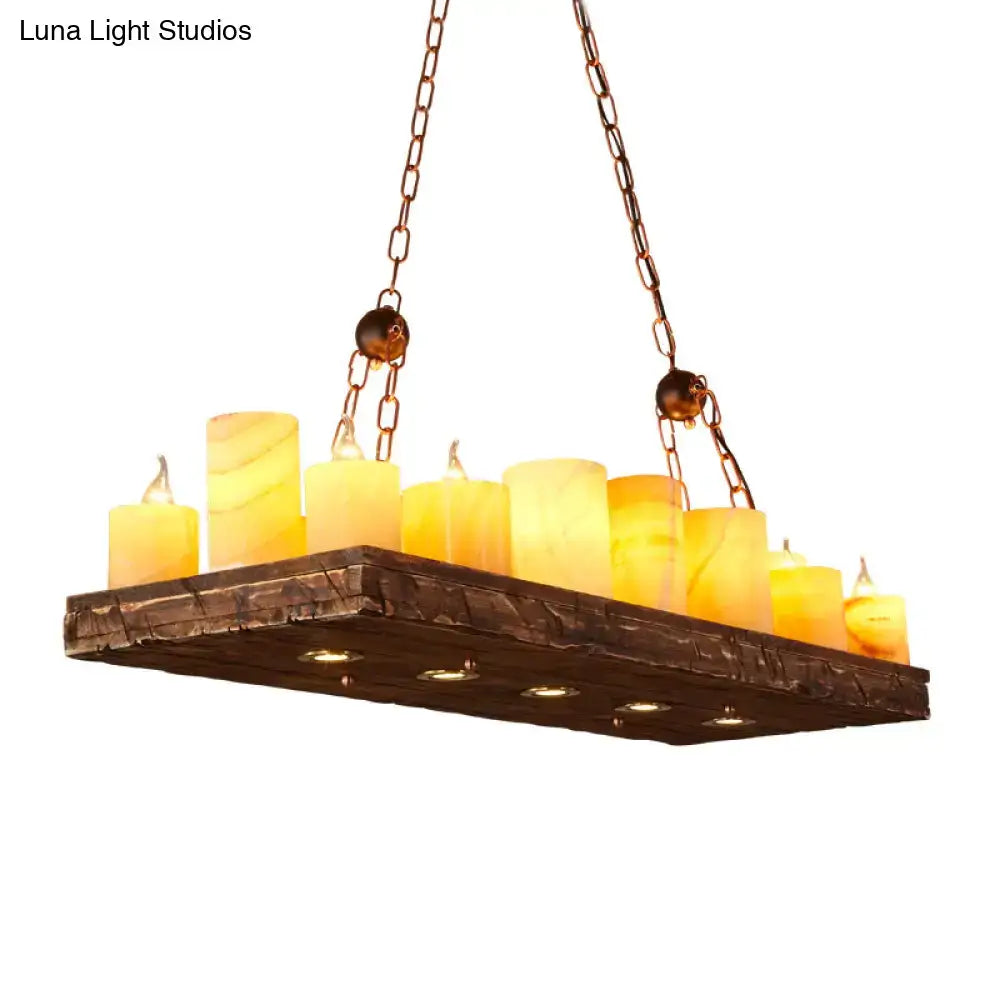 Rustic decorbites™ 16-light yellow wood candlestick island light fixture with amber candle-style lights and bronze chains