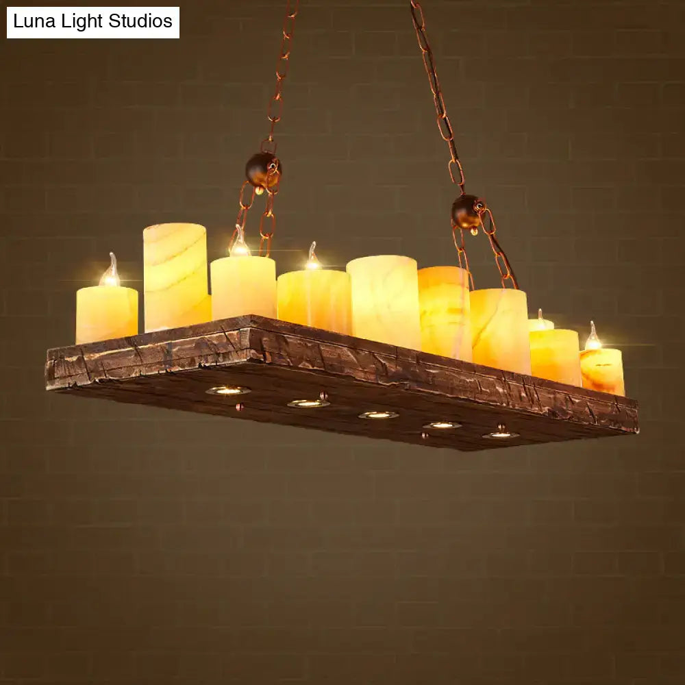 Rustic decorbites™ 16-light yellow wood candlestick island light fixture with warm candle-like lights suspended by chains