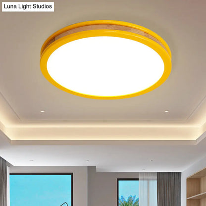 DecorBites™ DecorBites™ Yellow Round Flushmount LED Wood Ceiling Light for Bedroom - 12"/16" Dia