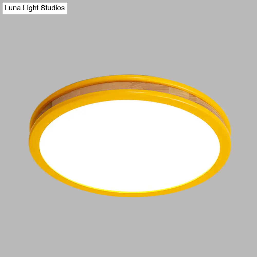 DecorBites™ DecorBites™ Yellow Round Flushmount LED Wood Ceiling Light for Bedroom - 12"/16" Dia