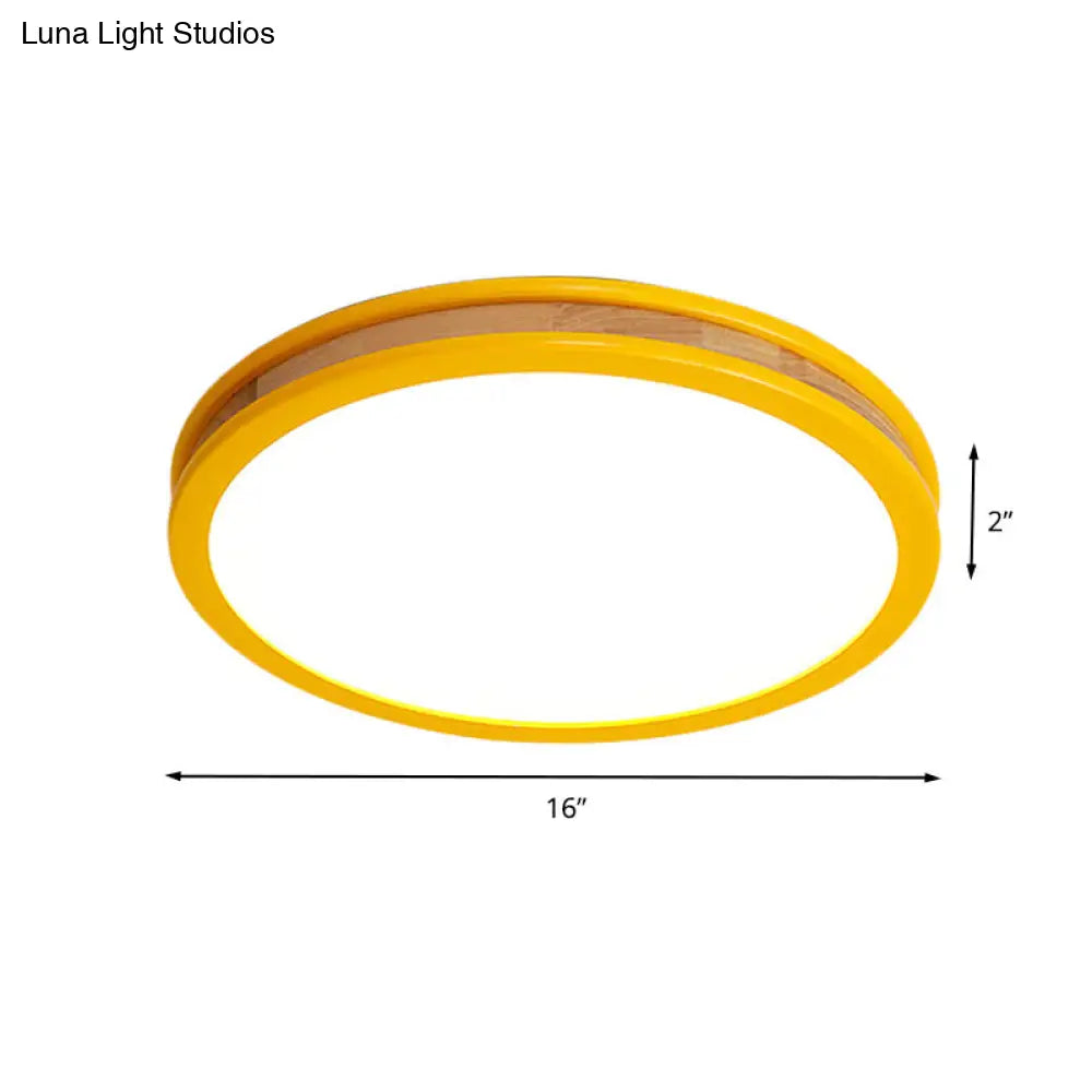 DecorBites™ DecorBites™ Yellow Round Flushmount LED Wood Ceiling Light for Bedroom - 12"/16" Dia