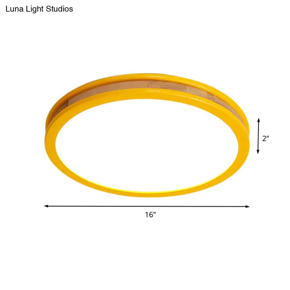 DecorBites™ DecorBites™ Yellow Round Flushmount LED Wood Ceiling Light for Bedroom - 12"/16" Dia