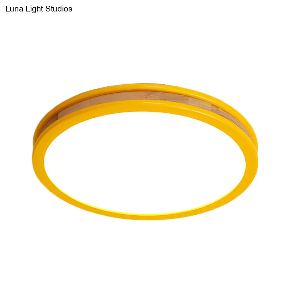 DecorBites™ DecorBites™ Yellow Round Flushmount LED Wood Ceiling Light for Bedroom - 12"/16" Dia