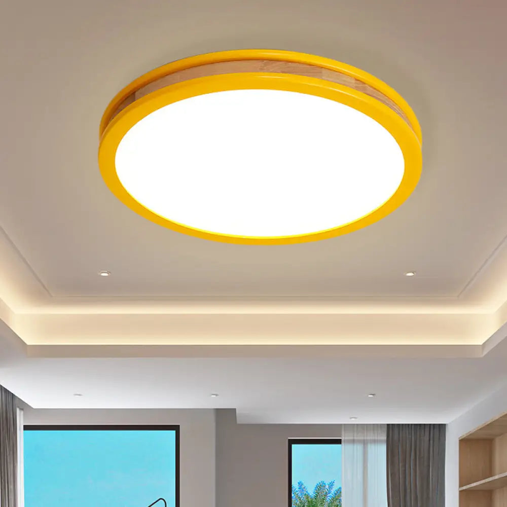 DecorBites™ DecorBites™ Yellow Round Flushmount LED Wood Ceiling Light for Bedroom - 12"/16" Dia