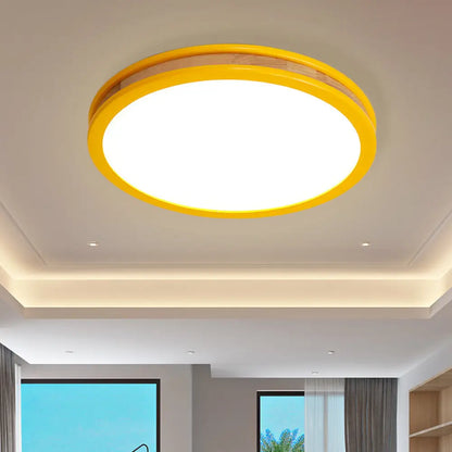 DecorBites™ DecorBites™ Yellow Round Flushmount LED Wood Ceiling Light for Bedroom - 12"/16" Dia