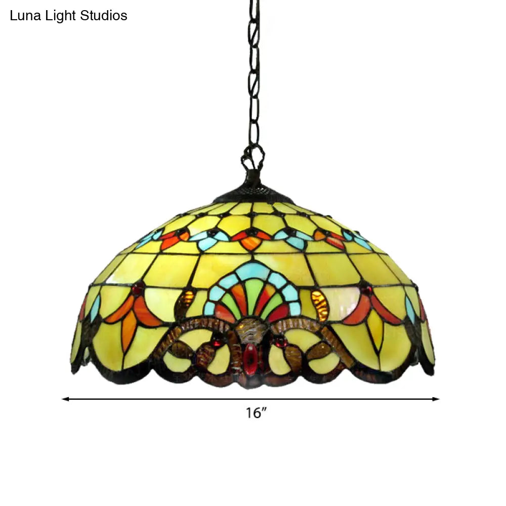 Yellow Stained Glass Pendant Lamp for Dining Room with 1 Light