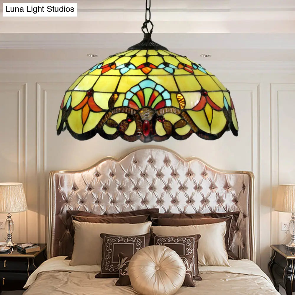 Yellow Stained Glass Pendant Lamp for Dining Room with 1 Light