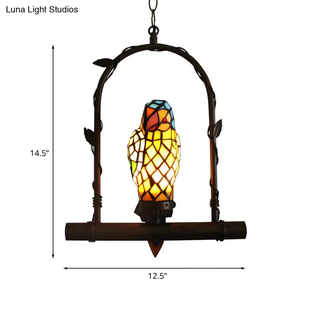 Yellow Stained Glass Victorian Parrot Wall Light with Swing - Mediterranean Style, 1-Light Sconce