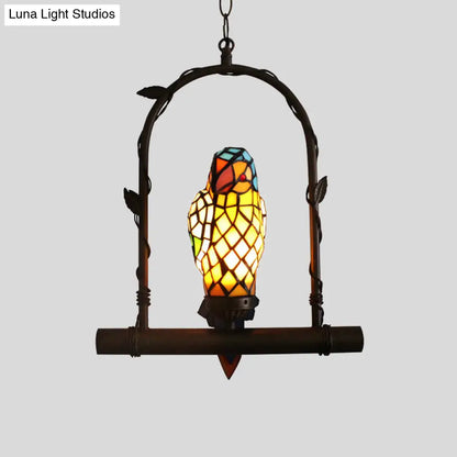 Yellow Stained Glass Victorian Parrot Wall Light with Swing - Mediterranean Style, 1-Light Sconce