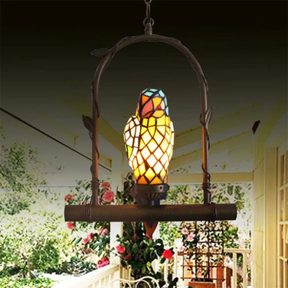 Yellow Stained Glass Victorian Parrot Wall Light with Swing - Mediterranean Style, 1-Light Sconce