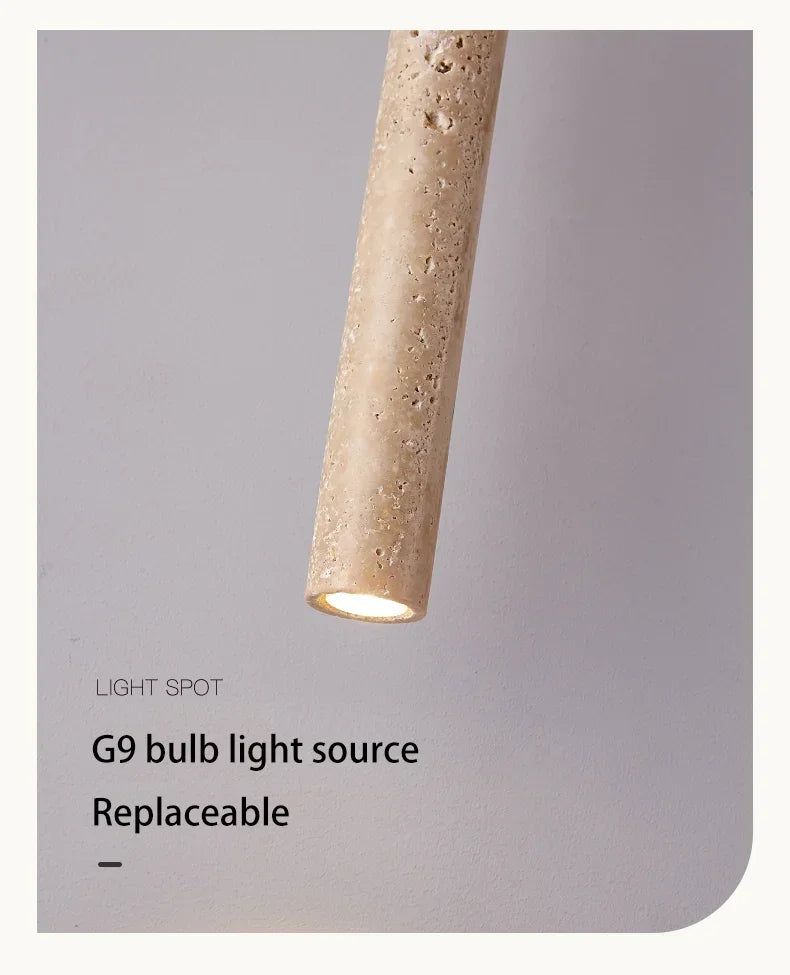 Textured beige concrete stone pendant light with a warm glow ideal for bedroom lighting in yellow stone pendant style