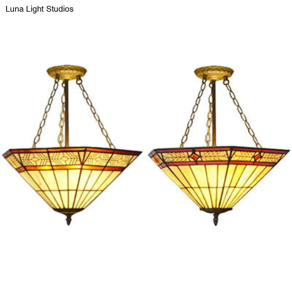 Yellow Tiffany Art Glass Pendant Light – Craftsman Restaurant Chandelier