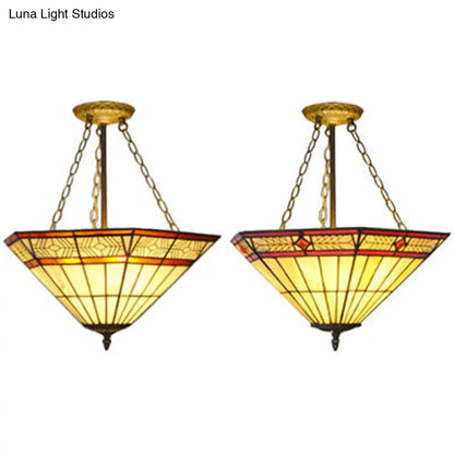 Yellow Tiffany Art Glass Pendant Light – Craftsman Restaurant Chandelier