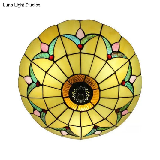 DecorBites™ DecorBites™ Yellow Tiffany Style Ceiling Light: Bedroom Flushmount Art Glass Bowl Shade