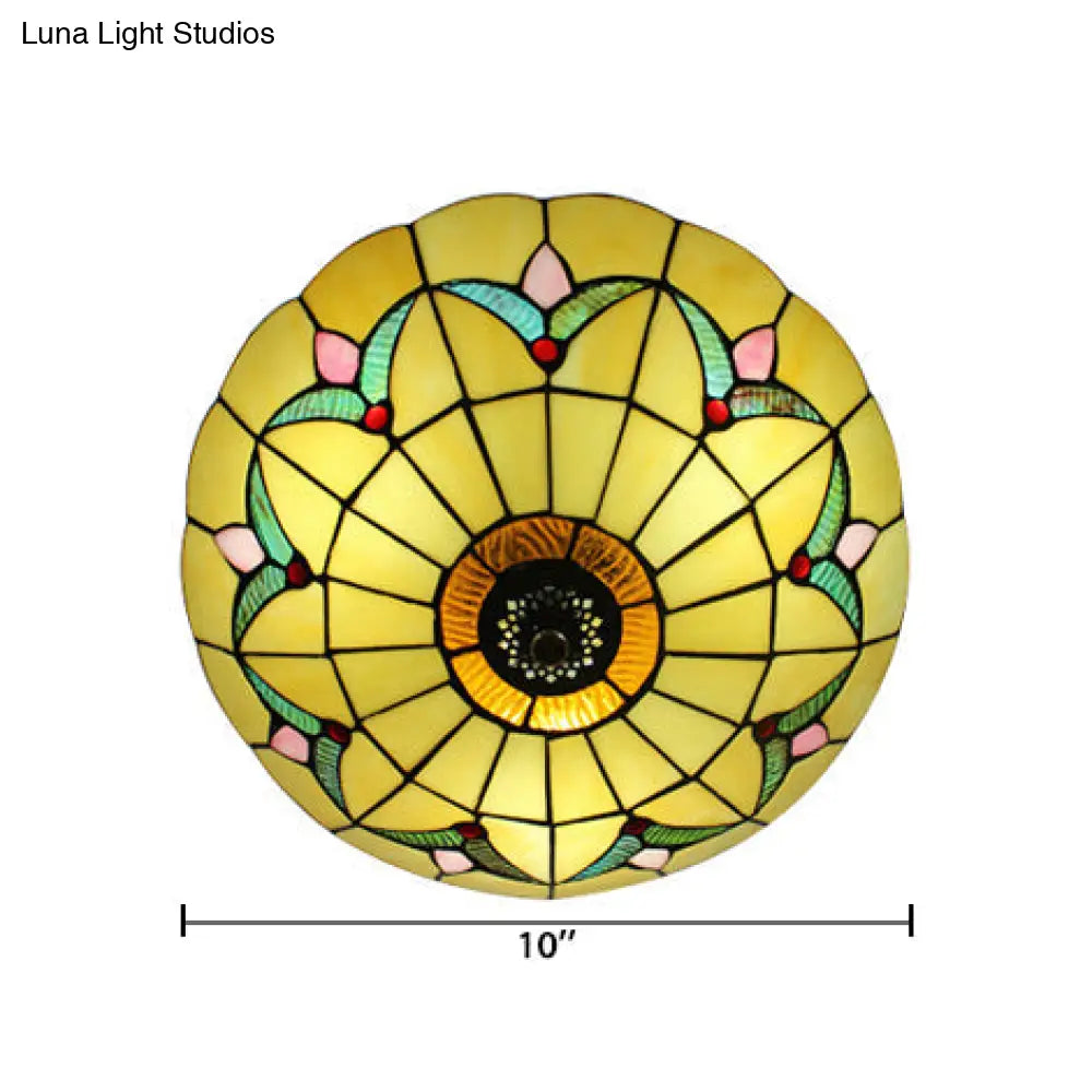 DecorBites™ DecorBites™ Yellow Tiffany Style Ceiling Light: Bedroom Flushmount Art Glass Bowl Shade