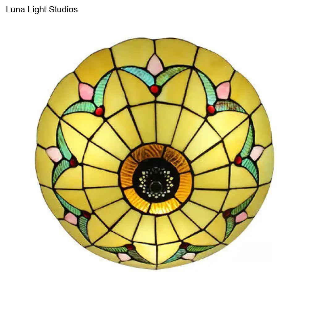 DecorBites™ DecorBites™ Yellow Tiffany Style Ceiling Light: Bedroom Flushmount Art Glass Bowl Shade