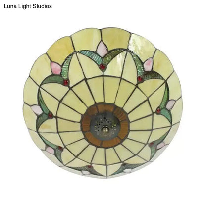 DecorBites™ DecorBites™ Yellow Tiffany Style Ceiling Light: Bedroom Flushmount Art Glass Bowl Shade