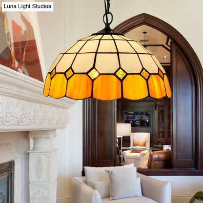 Yellow Tiffany-Style Stained Glass Pendant Light Fixture for Living Room