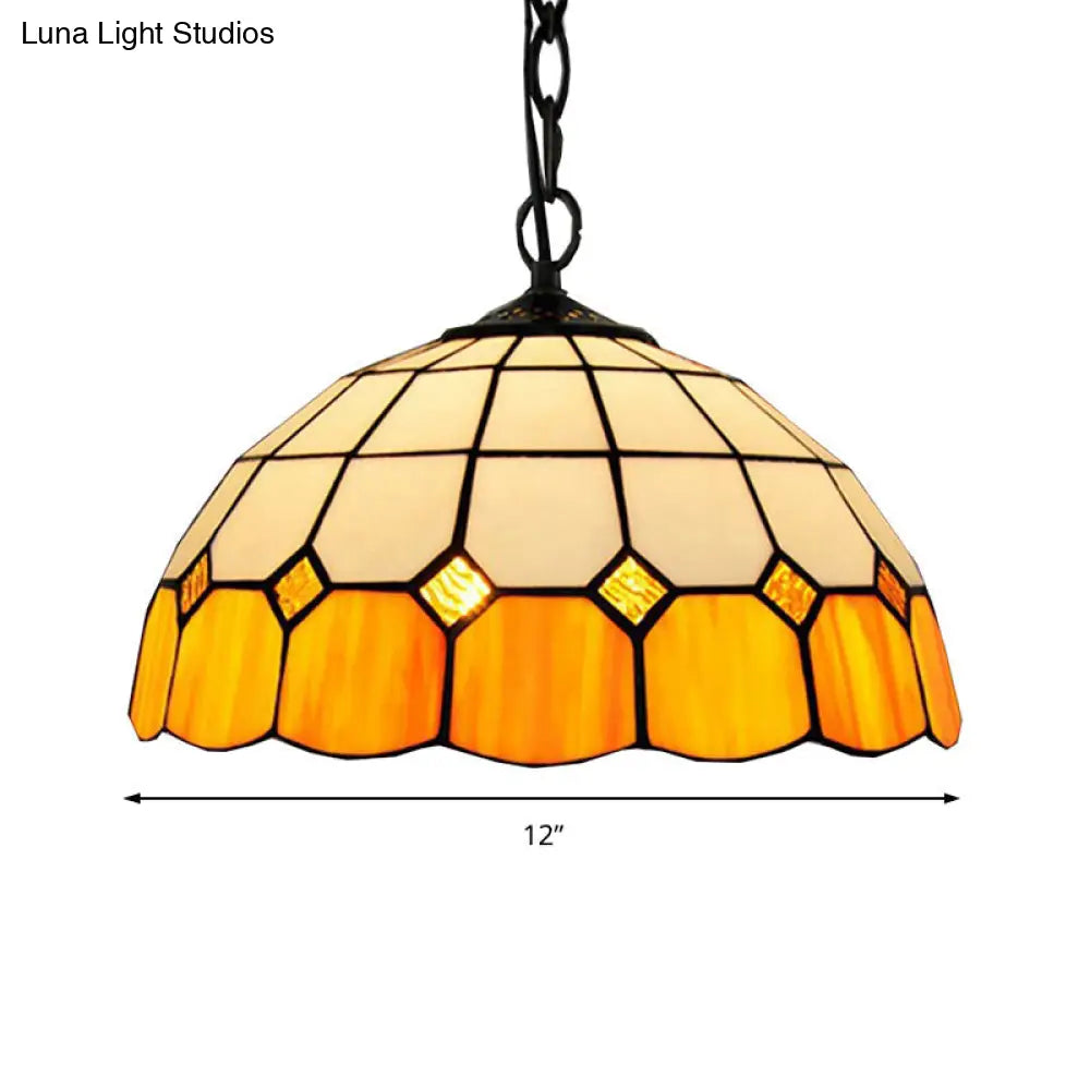 Yellow Tiffany-Style Stained Glass Pendant Light Fixture for Living Room