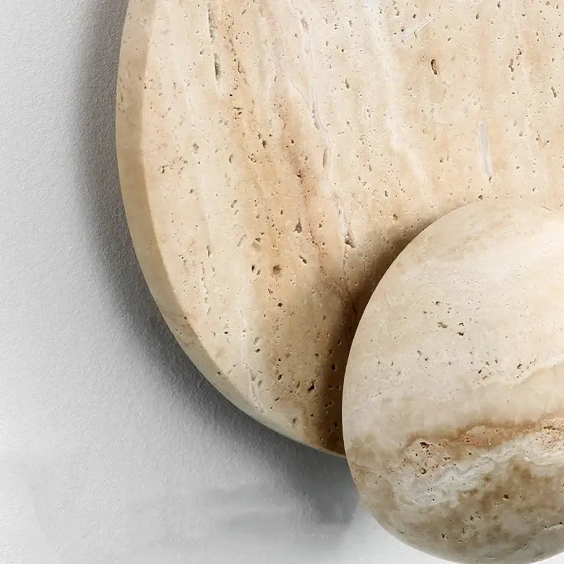 Beige travertine stone wall lights with smooth rounded backplate and oval face for decorbites led wall bedroom sconce set