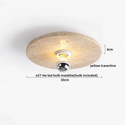 Yellow travertine led ceiling lamp with polished chrome bulb holder and integrated led for living room lighting