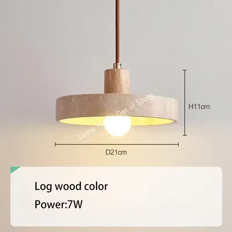 Yellow Travertine Pendant Light for Kitchen Island - D059 Log Color / 6000K