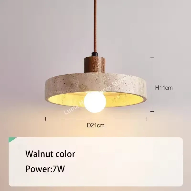 Yellow Travertine Pendant Light for Kitchen Island - D059 Walnut Color / 4000K