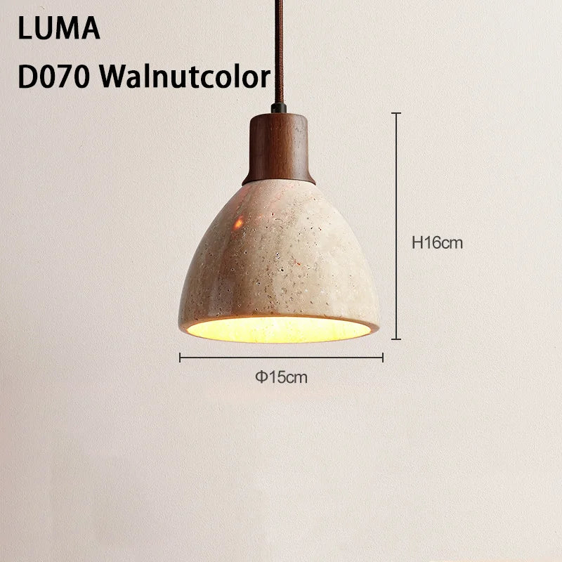 Yellow Travertine Pendant Light for Kitchen Island - D070 Walnut Color / 6000K