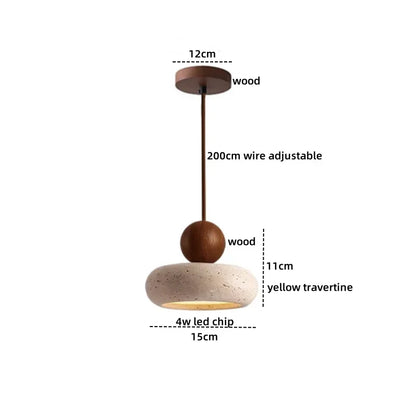 Yellow Travertine Pendant Light for Kitchen Island - D079A Walnut Base / 4000K