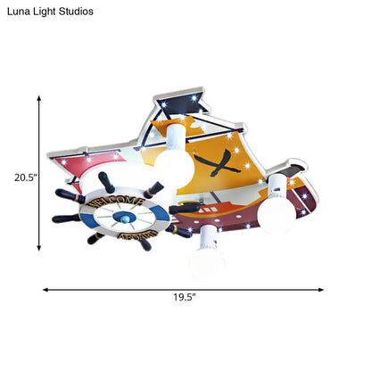 DecorBites™ DecorBites™ Yellow Wooden Ceiling Flush Mount Pendant Light with Cartoon Rudder Design