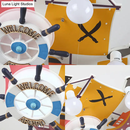 DecorBites™ DecorBites™ Yellow Wooden Ceiling Flush Mount Pendant Light with Cartoon Rudder Design